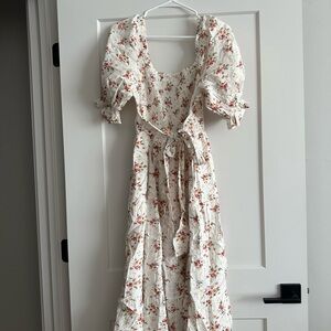Bohme Floral Puff Sleeve Maxi Dress - Cream and Red